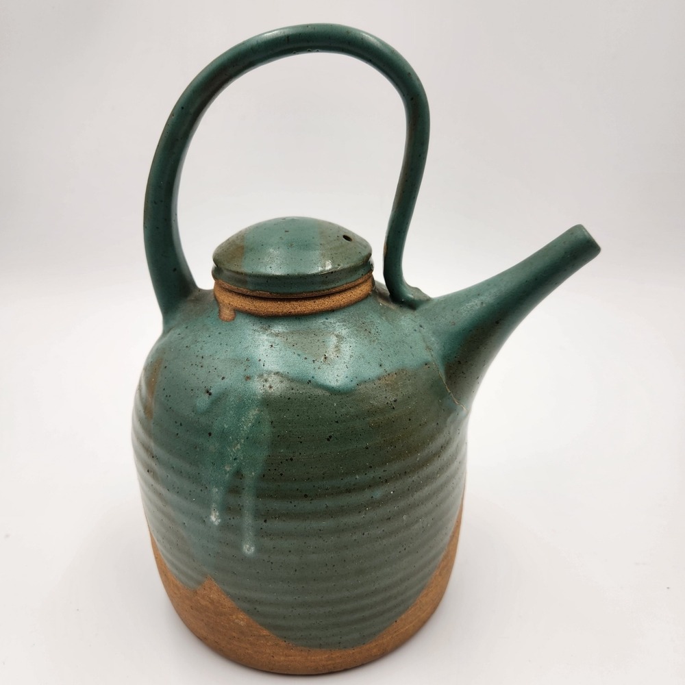 Mounce Studio Pottery Teapot Teal Green Glazed Signed 10.5in Wabi Sabi Organic - Picture 3 of 11